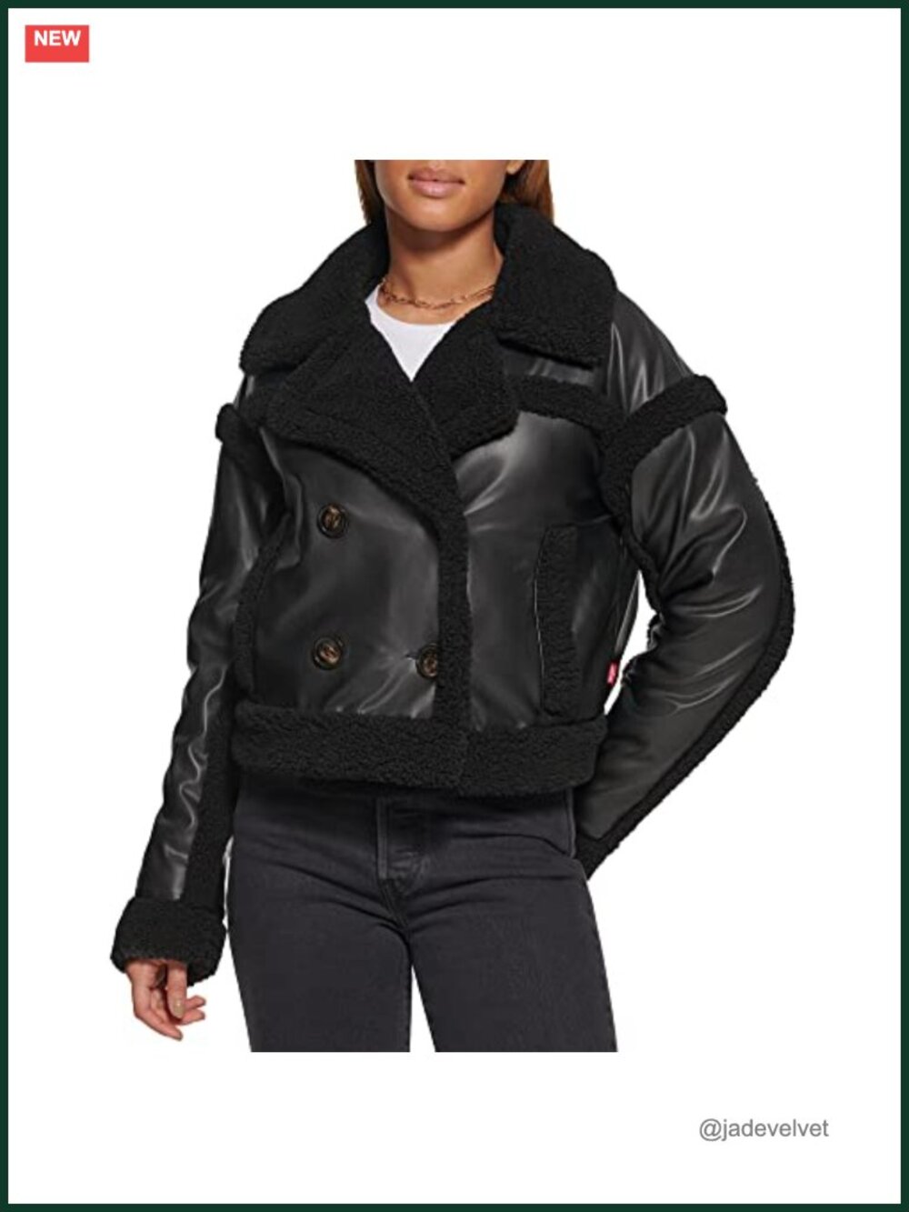 Sherpa Lined Cropped Moto Jacket Faux Leather Vegan Button Front